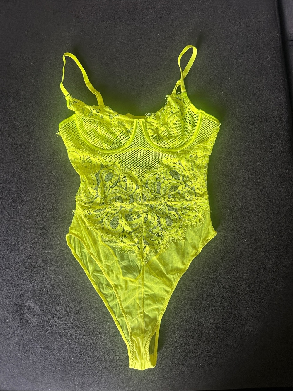 House of CB Neon Lime Lace & Mesh Bodysuit